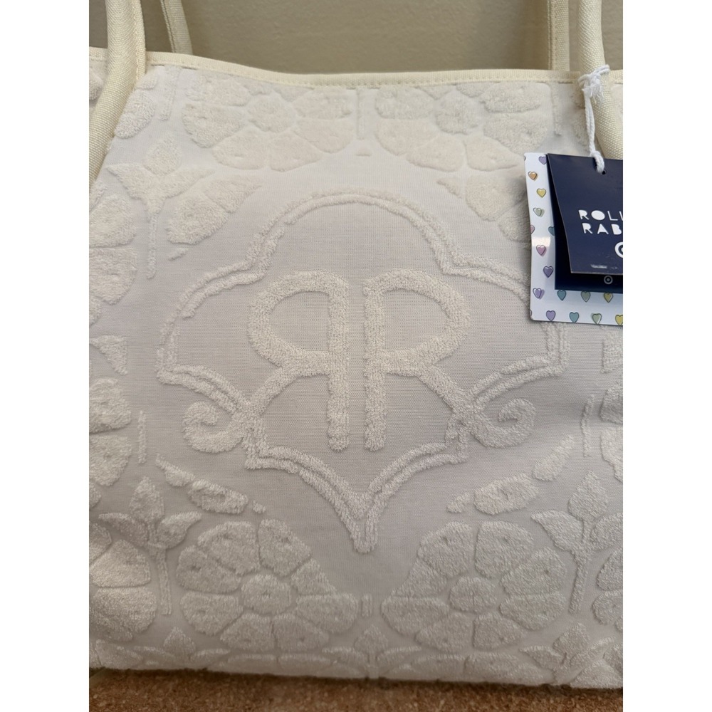 Roller Rabbit x Target Daisy Floral Large Terry Beach Tote Bag Cream Embossed - Picture 3 of 11